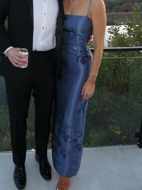 Reformation Frankie Satin Blue Floral Maxi Dress